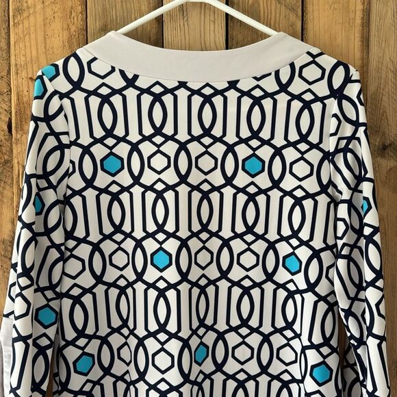 Jude Connally White and Navy Holly Geometric Tunic Top Womens Large Jude Cloth - Picture 6 of 15
